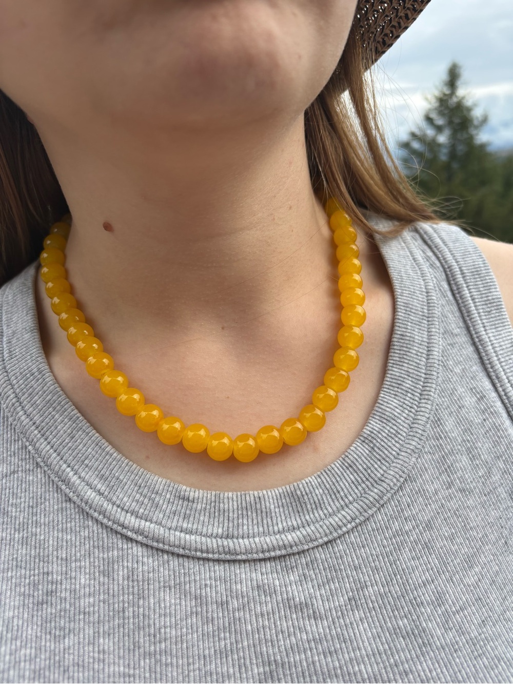 Ladies Yellow Glass Beaded Necklace
